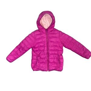 Lands End Girls XL 14-16 Reversible PrimaLoft Puffer Jacket Magenta Pink